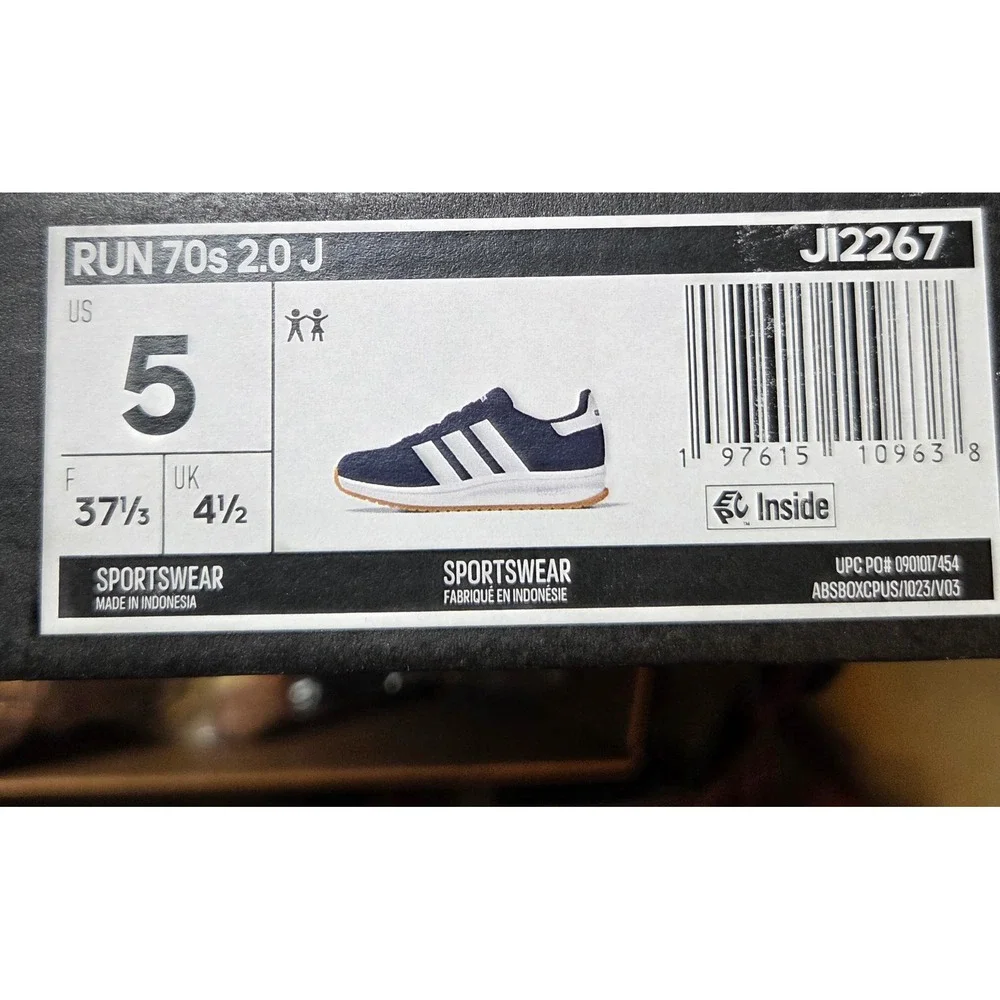 Adidas Run 70s 2.0 J Sneakers Kid Size 5 Navy White Retro Sporty Cloudfoam Shoes